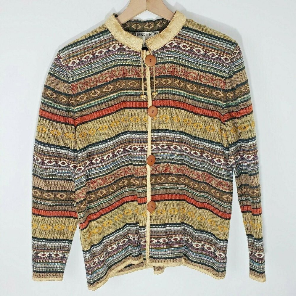 Think Positive Women's Size M Cardigan Woven Brown